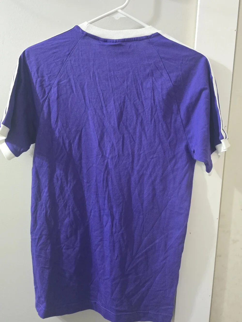 adidas Vintage Style Purple Short Sleeve Trefoil Tee with White Stripes NWT XS